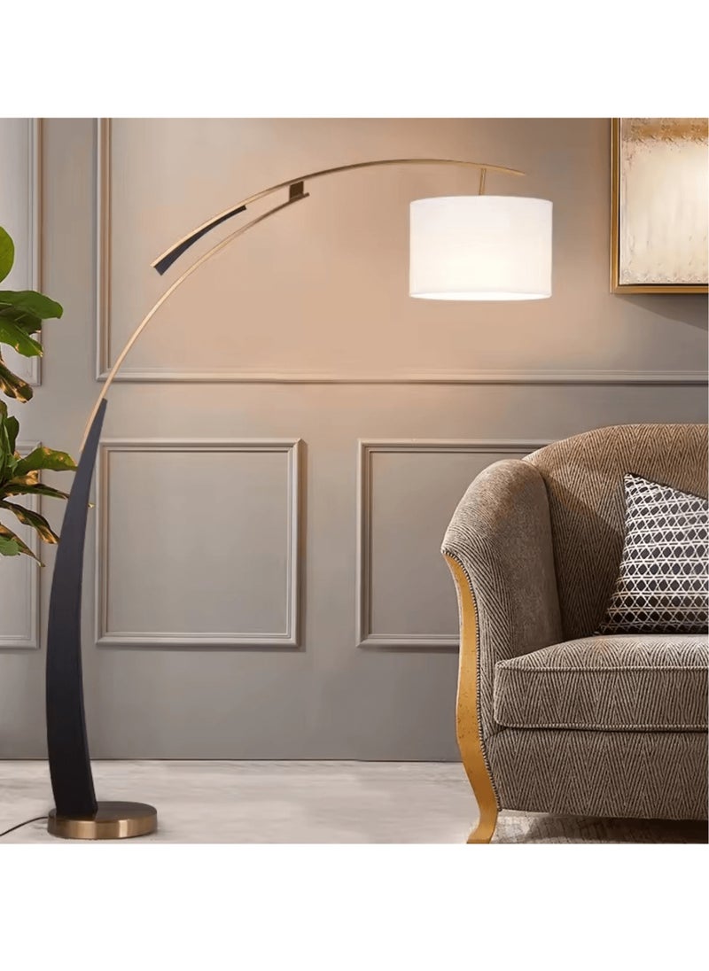 Electroplating Tall Arc Style Metal Standing Floor Lamp With Soft Fabric Shade