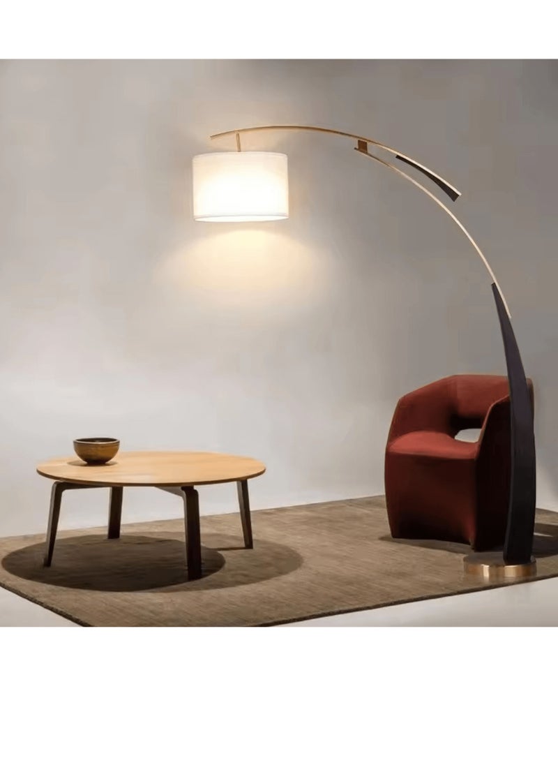 Electroplating Tall Arc Style Metal Standing Floor Lamp With Soft Fabric Shade