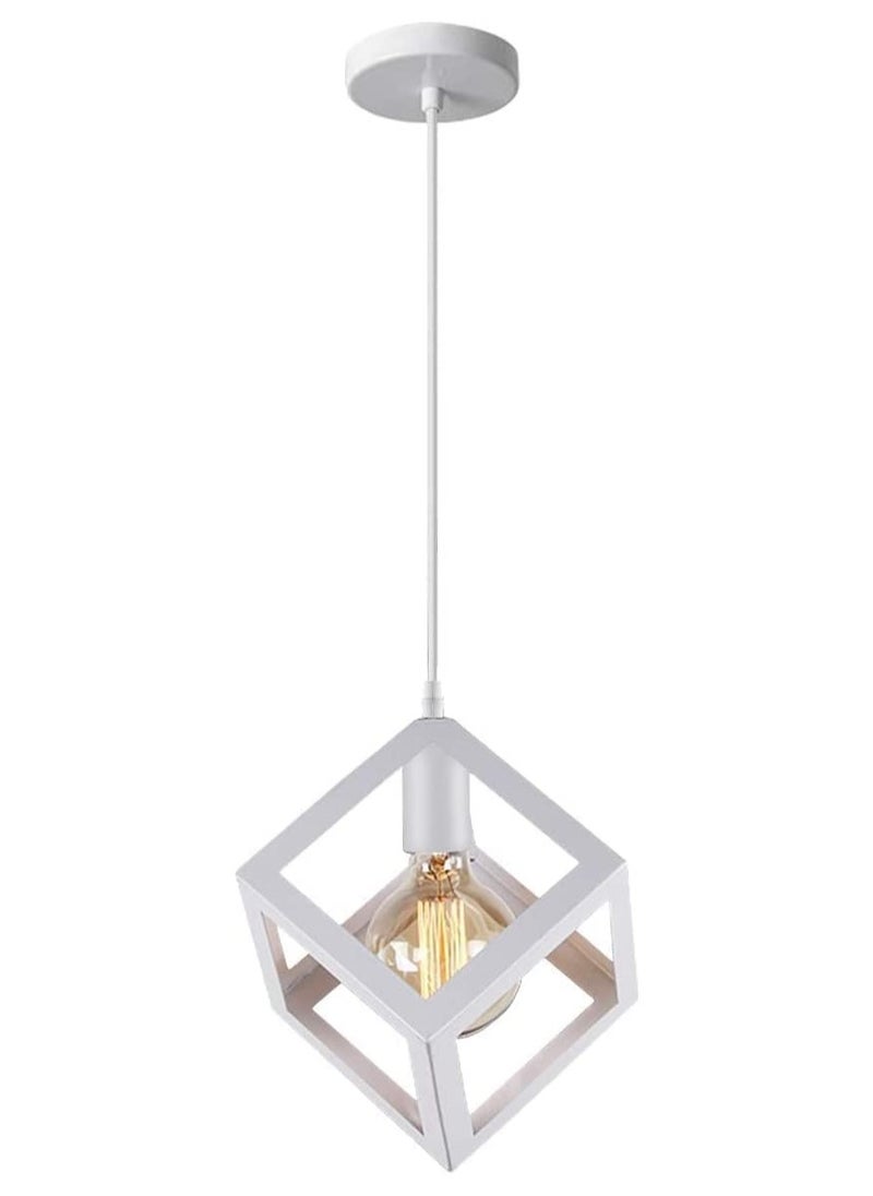 SUPER POWER Industrial Pendant Light  Square Geometric Cage Adjustable Height 1-Light Metal Hanging Lamp Vintage Farmhouse Pendant Light Fixture for Kitchen Island Dining Room Entryway Bedroom