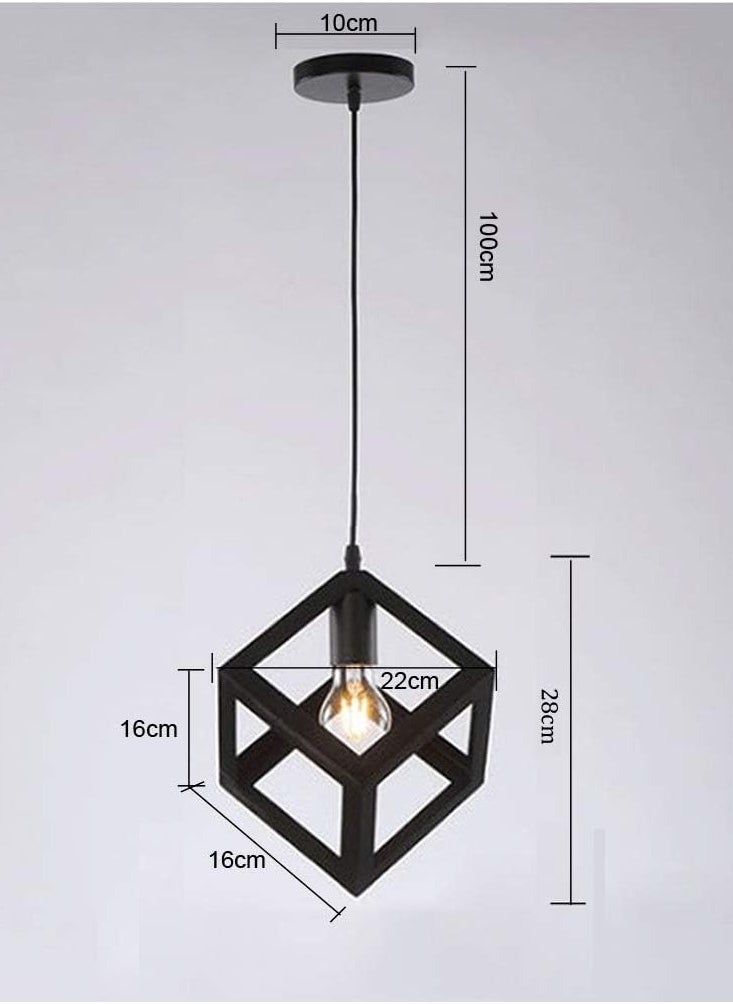 SUPER POWER Industrial Pendant Light  Square Geometric Cage Adjustable Height 1-Light Metal Hanging Lamp Vintage Farmhouse Pendant Light Fixture for Kitchen Island Dining Room Entryway Bedroom