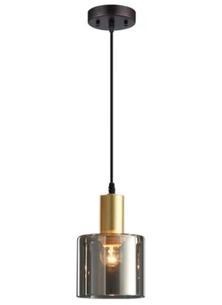 SUPER POWER Glass Pendant Light, Modern Hanging Lamp with Smoke Gray Cylinder Shade, Vintage Industrial Pendant Lighting Fixture