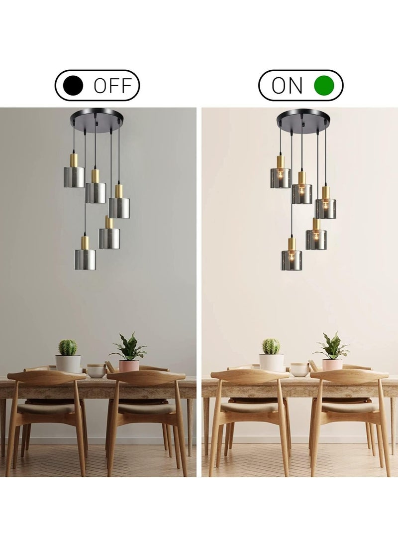 SUPER POWER Modern 5-Light Glass Pendant Light Classic Cluster Chandelier Hanging Lighting Fixture with Smoke Gray Glass Shades for Kitchen Island Dinning Room Living Room Bedroom (5-Light)