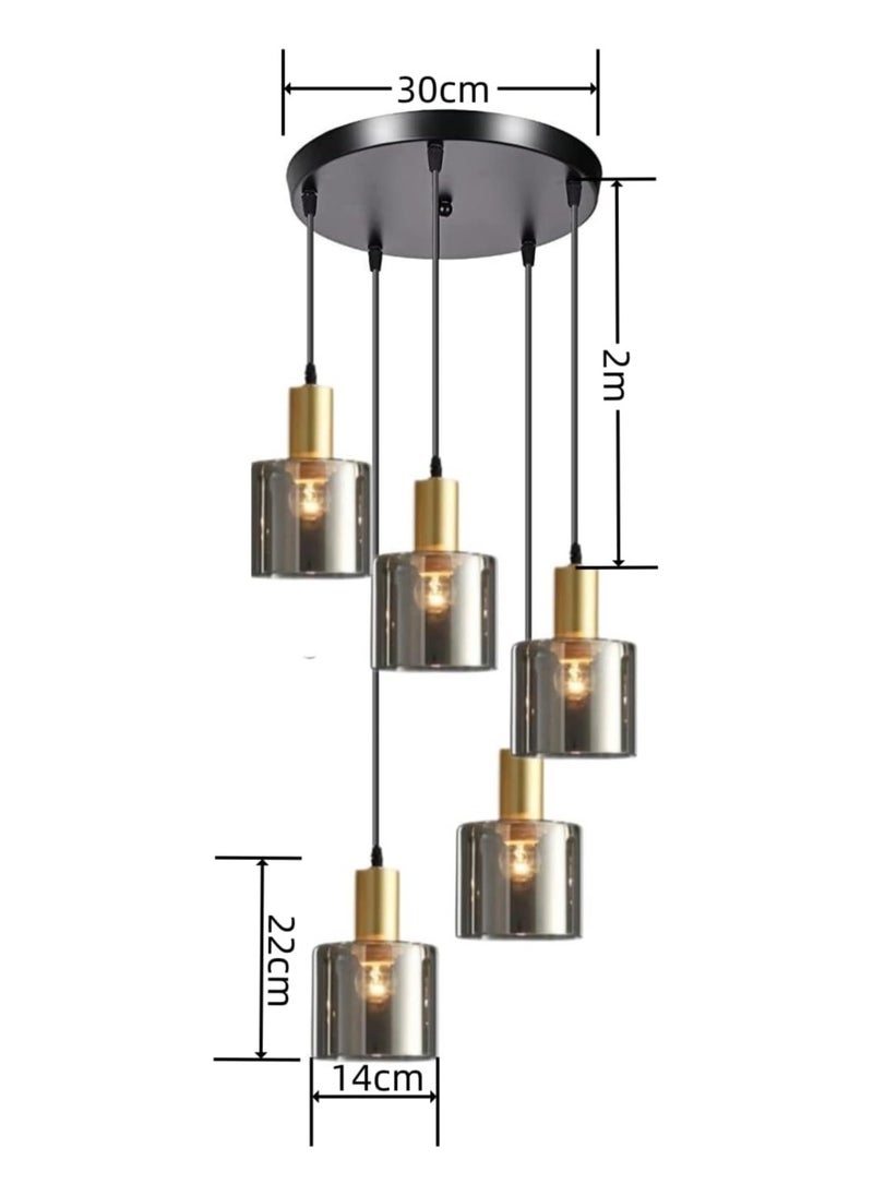 SUPER POWER Modern 5-Light Glass Pendant Light Classic Cluster Chandelier Hanging Lighting Fixture with Smoke Gray Glass Shades for Kitchen Island Dinning Room Living Room Bedroom (5-Light)