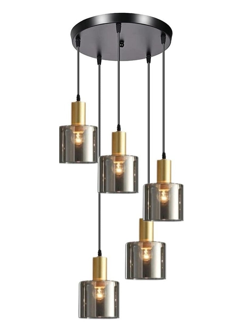 SUPER POWER Modern 5-Light Glass Pendant Light Classic Cluster Chandelier Hanging Lighting Fixture with Smoke Gray Glass Shades for Kitchen Island Dinning Room Living Room Bedroom (5-Light)