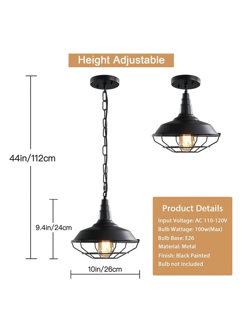 SUPER POWER Black 260mmFarmhouse Pendant Lamp Industrial Vintage Hanging Light Fixtures Metal Wire Cage Ceiling Lighting with Adjustable Chain for Kitchen Barn Hallway Porch Stairway Dining Room