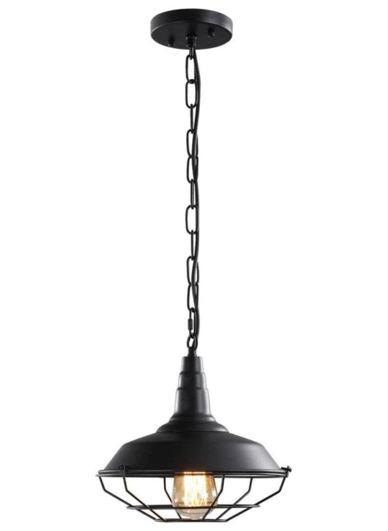 SUPER POWER Black 260mmFarmhouse Pendant Lamp Industrial Vintage Hanging Light Fixtures Metal Wire Cage Ceiling Lighting with Adjustable Chain for Kitchen Barn Hallway Porch Stairway Dining Room