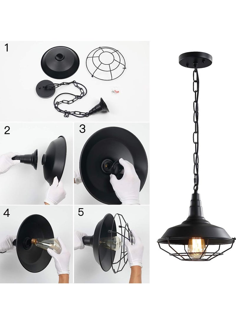 SUPER POWER Black 260mmFarmhouse Pendant Lamp Industrial Vintage Hanging Light Fixtures Metal Wire Cage Ceiling Lighting with Adjustable Chain for Kitchen Barn Hallway Porch Stairway Dining Room