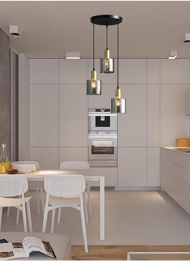 SUPER POWER 3-Light Smoke Gray Glass Pendant Light,Modern Glass Hanging Light Chandelier for Living Room Dining Room Bedroom Kitchen Island