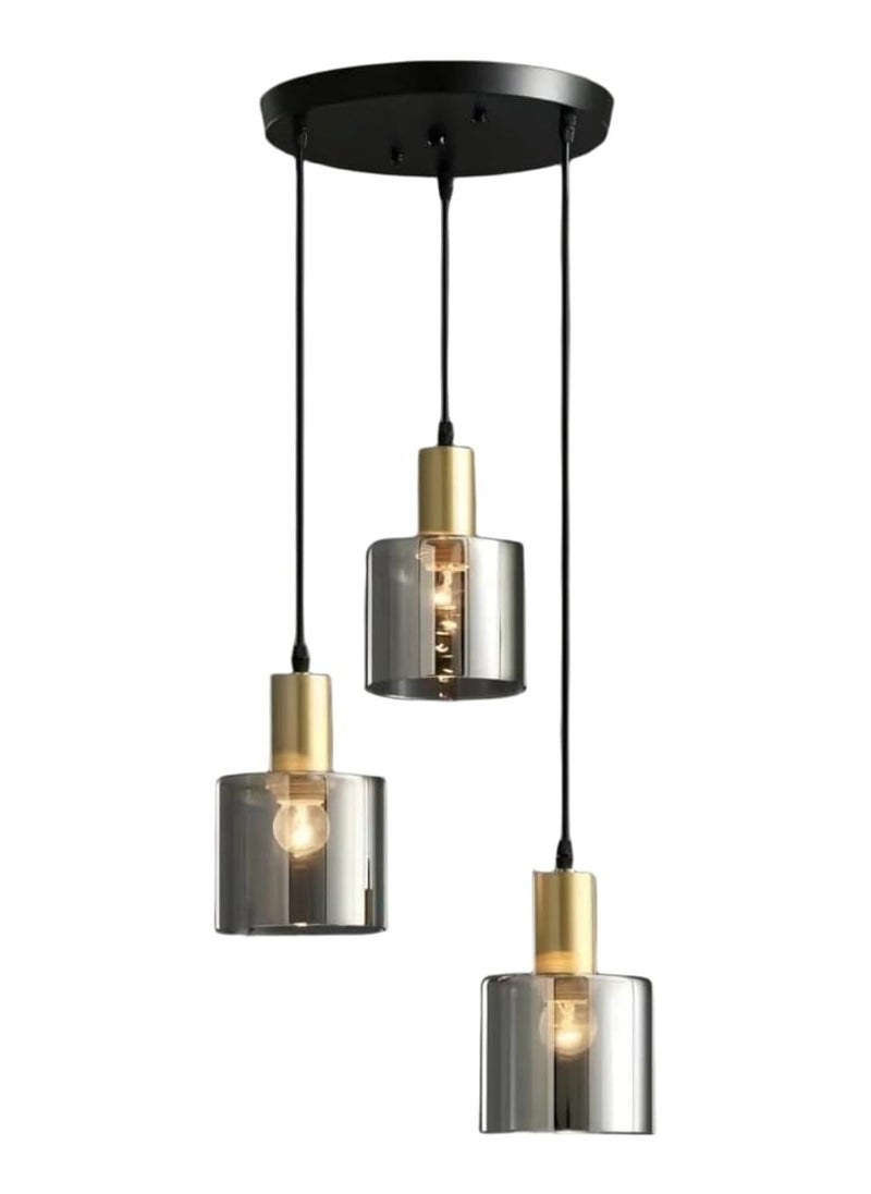 SUPER POWER 3-Light Smoke Gray Glass Pendant Light,Modern Glass Hanging Light Chandelier for Living Room Dining Room Bedroom Kitchen Island