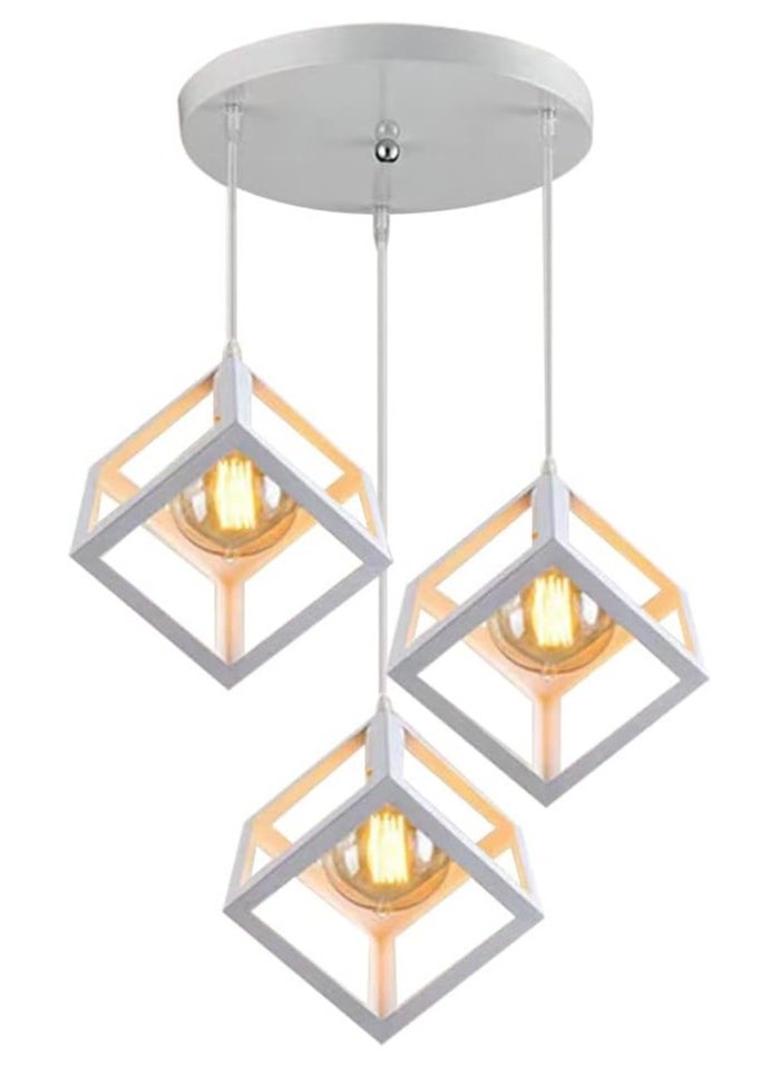 SUPER POWER Industrial Pendant Light Fixture, 3-Light Vintage White Ceiling Lamp, Adjustable Height Hanging Chandelier Lighting for Kitchen Island Living Room Dining Room Barroom