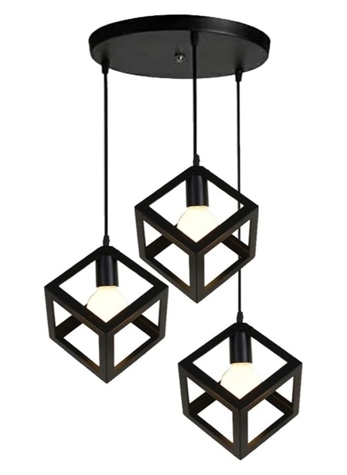 SUPER POWER Industrial Pendant Light Fixture, 3-Light Vintage White Ceiling Lamp, Adjustable Height Hanging Chandelier Lighting for Kitchen Island Living Room Dining Room Barroom