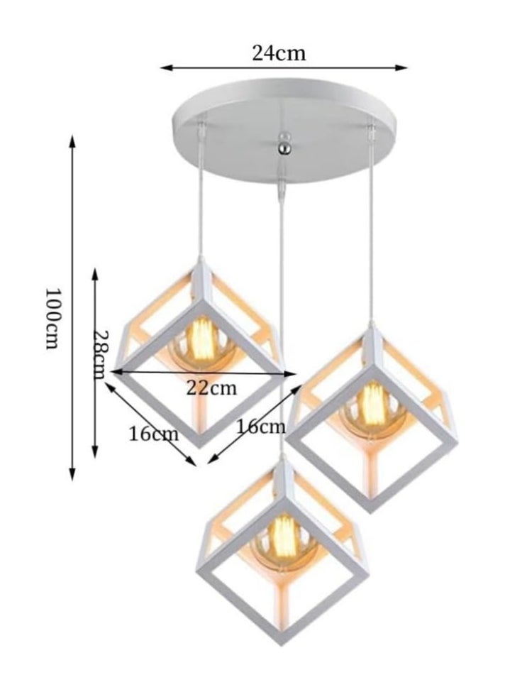 SUPER POWER Industrial Pendant Light Fixture, 3-Light Vintage White Ceiling Lamp, Adjustable Height Hanging Chandelier Lighting for Kitchen Island Living Room Dining Room Barroom