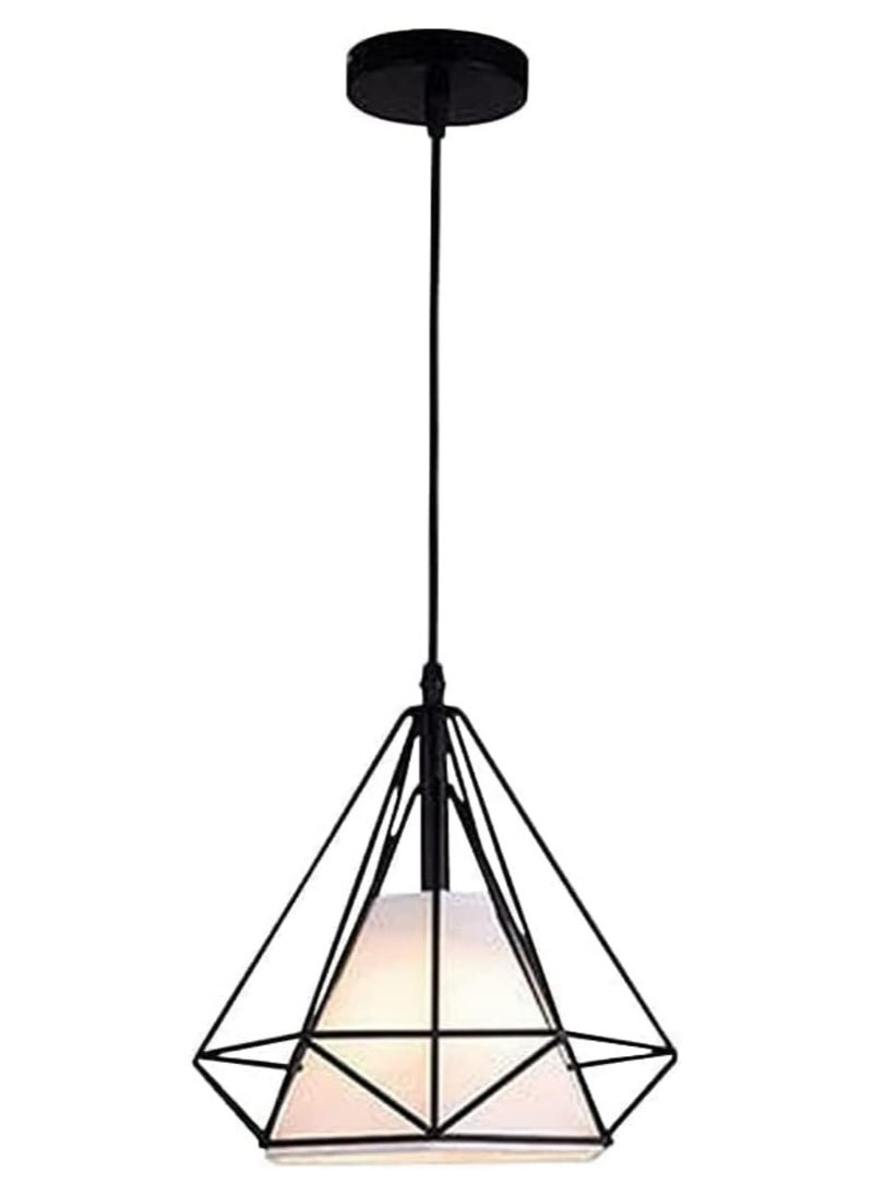 SUPER POWER 1-Light Industrial Pendant Light Fixture Modern Black Farmhouse Hanging Lamp Adjustable Height Diamond Shape Ceiling Light for Kitchen Island Dining Room Living Room Bedroom