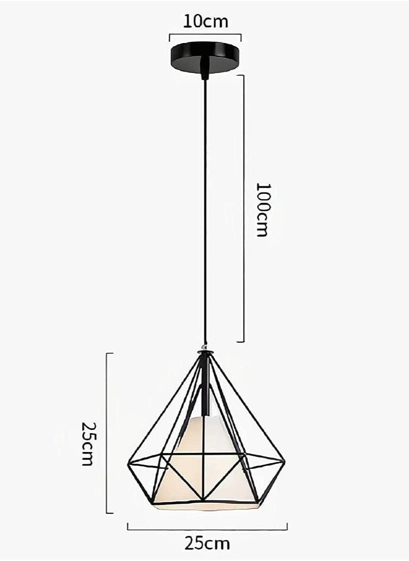 SUPER POWER 1-Light Industrial Pendant Light Fixture Modern Black Farmhouse Hanging Lamp Adjustable Height Diamond Shape Ceiling Light for Kitchen Island Dining Room Living Room Bedroom