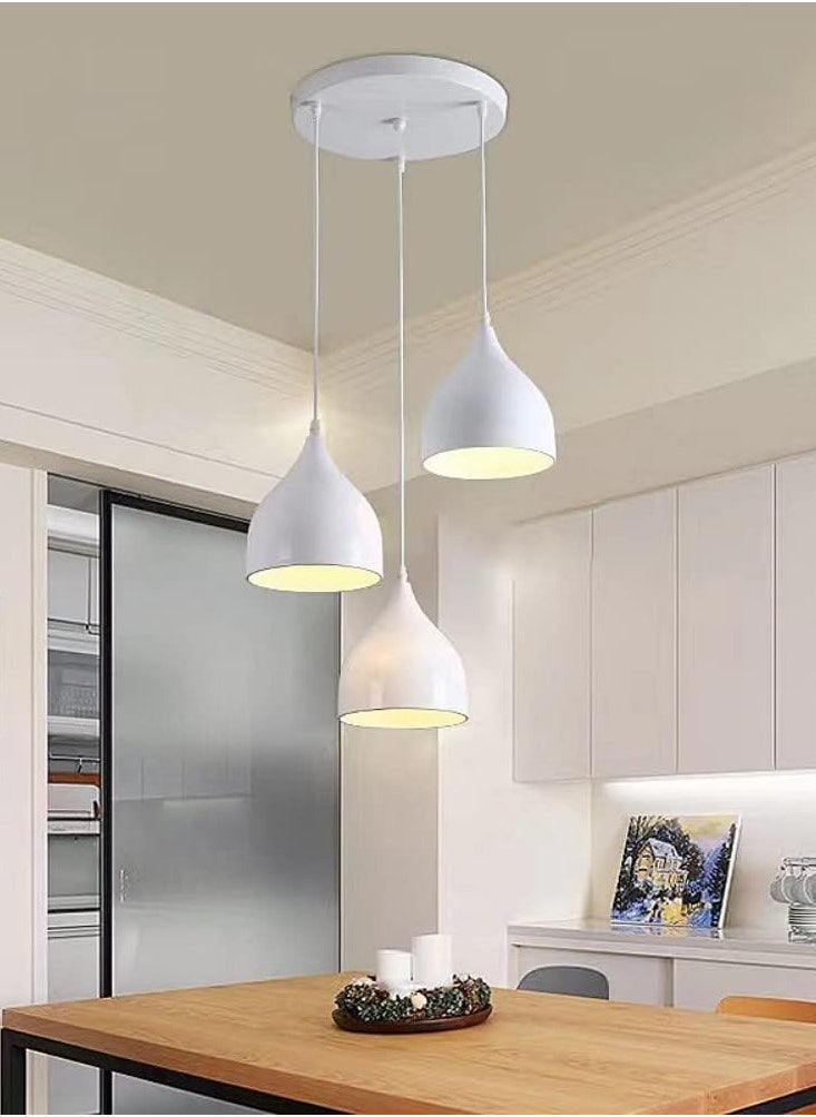 SUPER POWER Vintage Ceiling Light Fixture Industrial Pendant Light Iron Metal Hanging Lamp for Kitchen Island Dining Room Living Room Bedroom (White,3-Light)