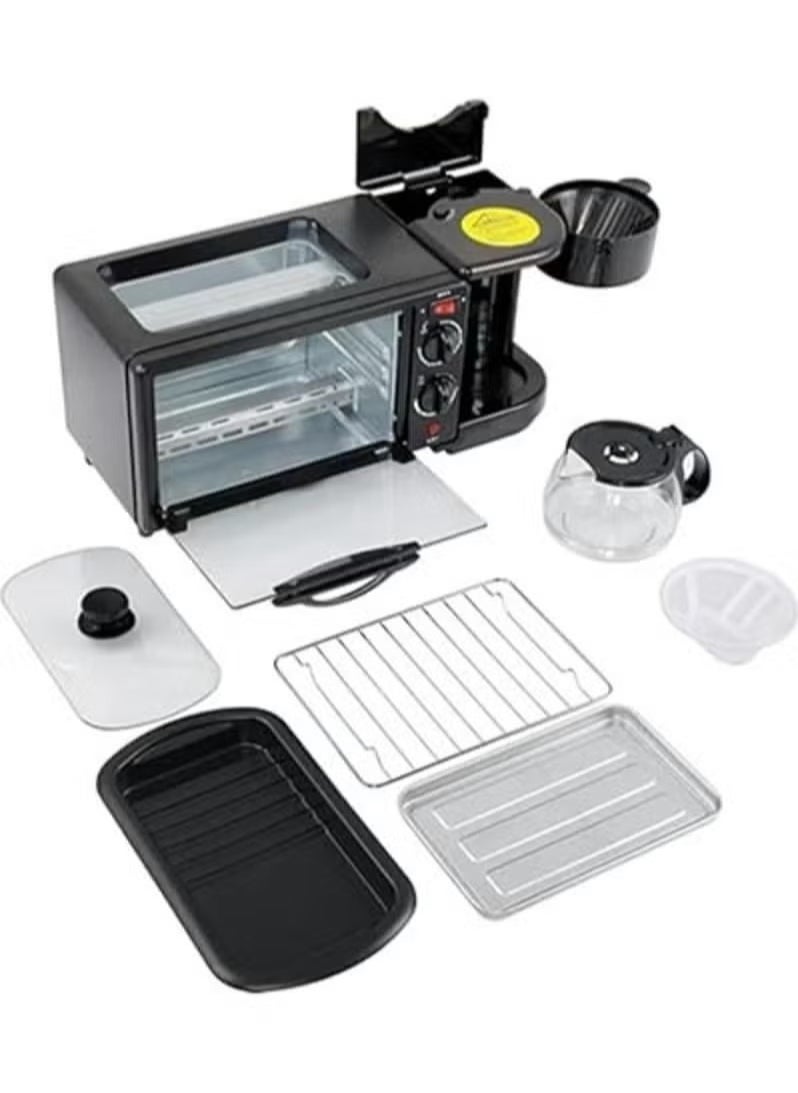 3 in-1 Multifunctional Breakfast Maker: 1250W with Drip Coffee Machine, Oven, and Top Tray for Frying and Warming