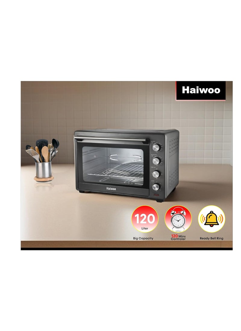 Electric Oven 120Lters  Dual Thermostat Top & Bottom Heat With Independent Control, Rotisserie-Grill, Convection-Oven, Thermostat, Timer, Full Gray Body Colour HWEO-120RML