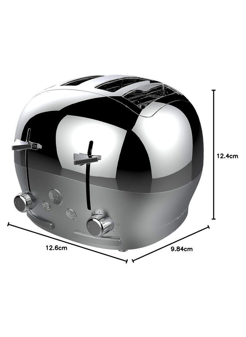 FUNKY Large Retro Toaster - 4 Slice Chrome Toaster with Extra Wide & Deep Slots