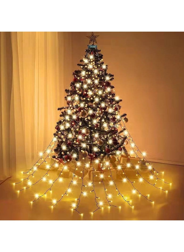 6.6FT Tree Lights with Ring 16 Strings 400 LEDs String Lights with 8 Models & Memory Function Waterproof Tree Lights for New Year Party Decoration Warm light