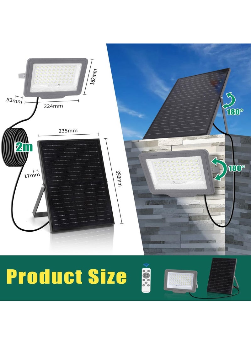 Solar LED Outdoor Spotlight with Remote Control, Large Capacity Battery and Large Solar Panel. LED Solar Spotlight, 2 m Cable, Solar Lights for Outdoor Garden