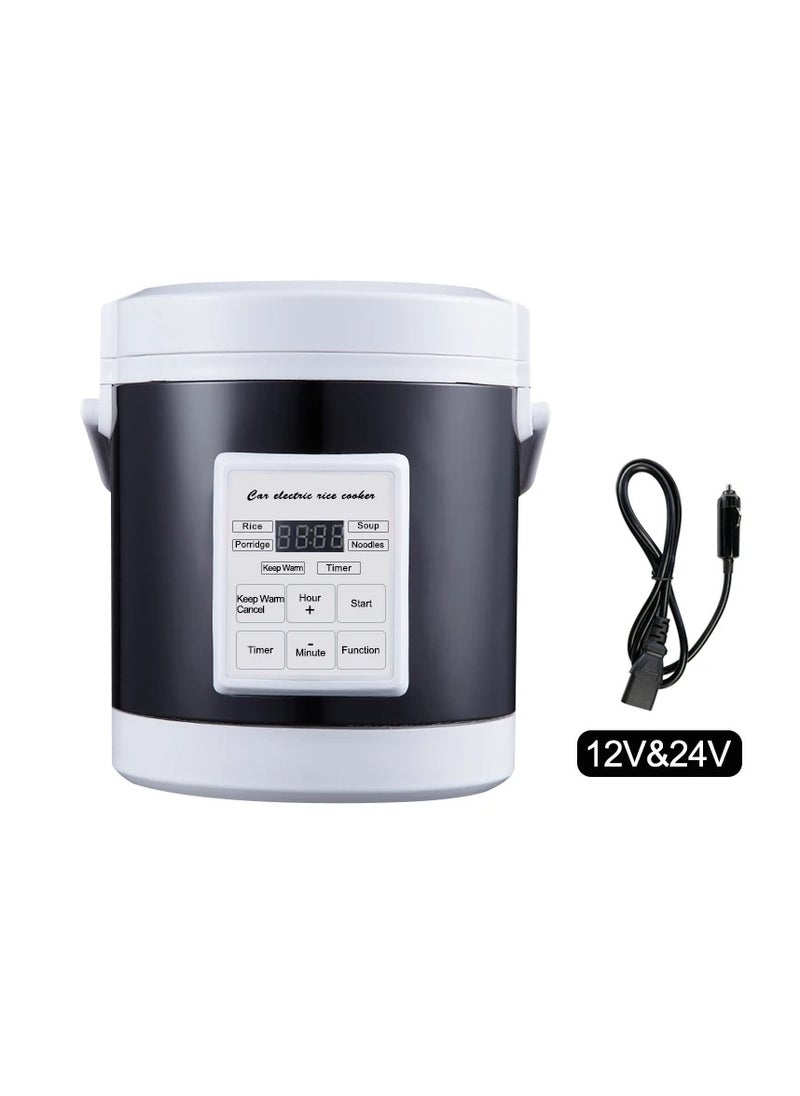 12V 24V Mini Car Rice Cooker 1.6L car trucks electric soup porridge cooking machine food steamer warmer fast heating lunch box(Black)