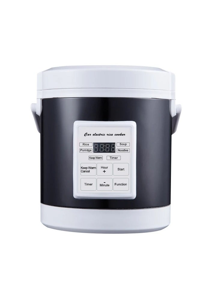 12V 24V Mini Car Rice Cooker 1.6L car trucks electric soup porridge cooking machine food steamer warmer fast heating lunch box(Black)