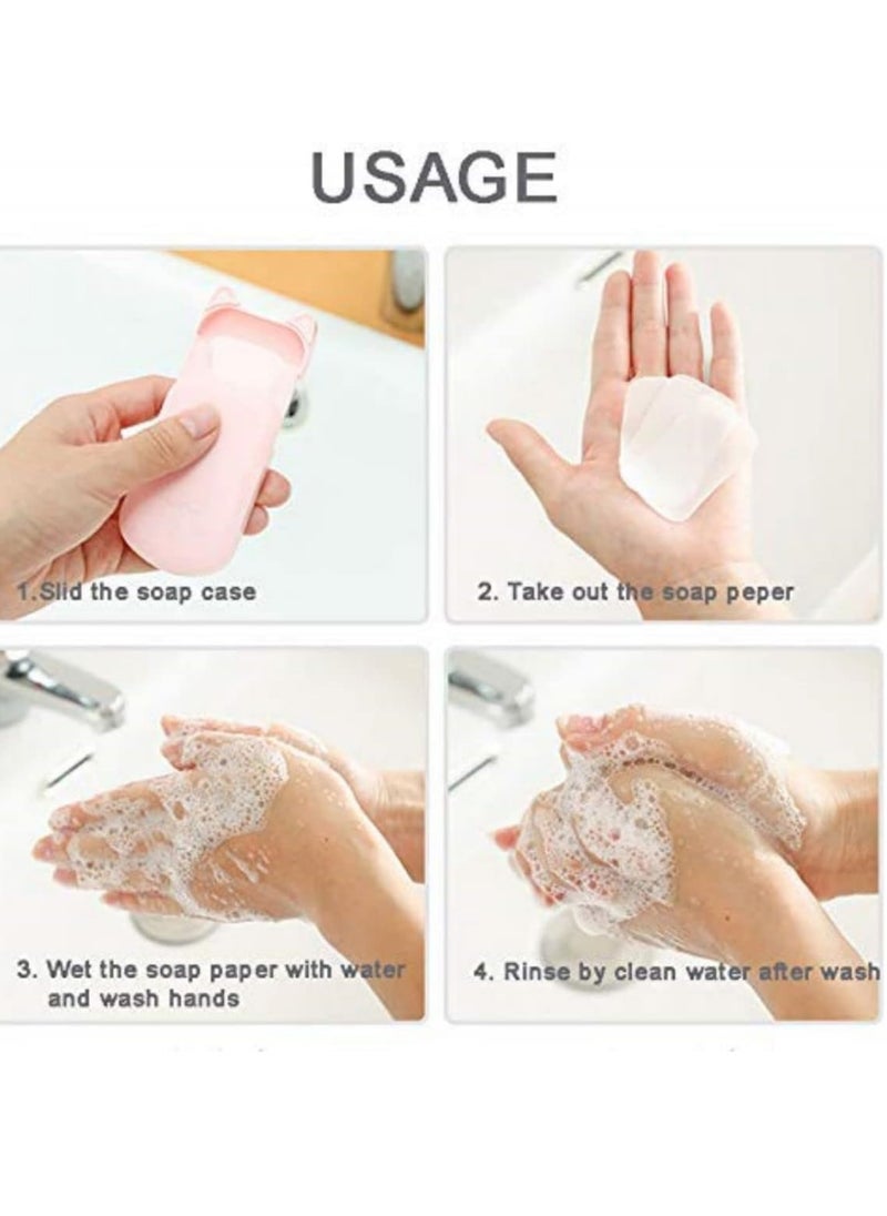 12-Box Antibacterial Soap Paper Sheets in Cute Cat Slid Case, Portable Disposable Antibacterial Nature Foaming Hand Paper Soap Sheet for Hiking, Camping, backpacking