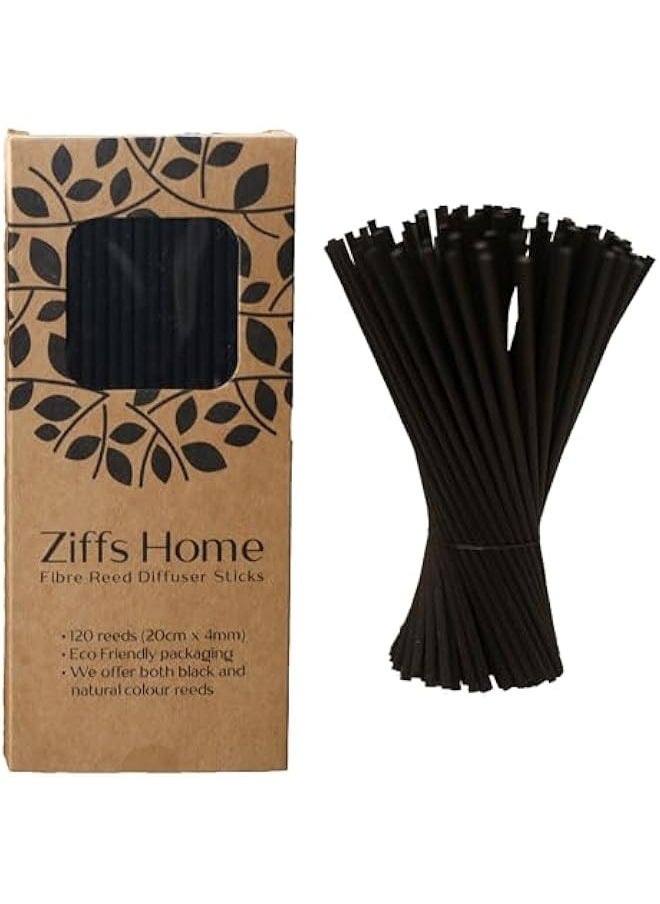 ® 120 Black Fibre Reed Diffuser Sticks - 20cm x 4mm - Thick Diffuser Reeds Sticks - Diffuser Sticks for Diffuser Oils Fragrance Refill - Fibre Reeds for Diffusers