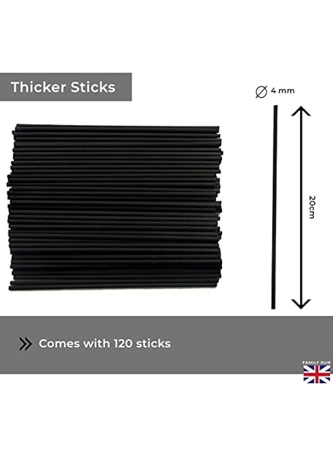 ® 120 Black Fibre Reed Diffuser Sticks - 20cm x 4mm - Thick Diffuser Reeds Sticks - Diffuser Sticks for Diffuser Oils Fragrance Refill - Fibre Reeds for Diffusers