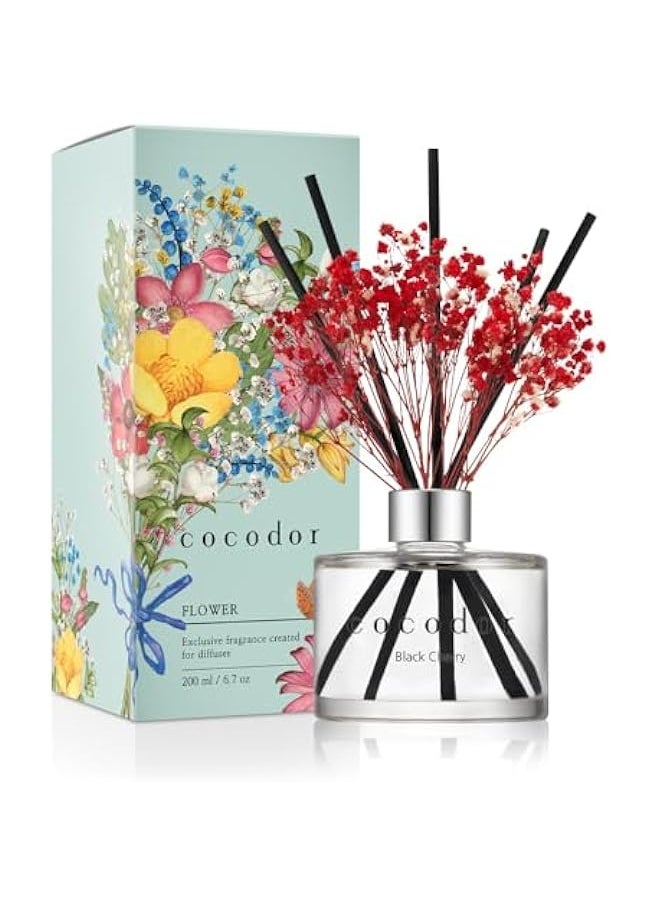 Cocodor Preserved Real Flower Reed Diffuser/Black Cherry / 6.7oz(200ml) / 1 Pack/Reed Diffuser Set, Oil Diffuser & Reed Diffuser Sticks, Home Decor & Office Decor, Fragrance and Gifts