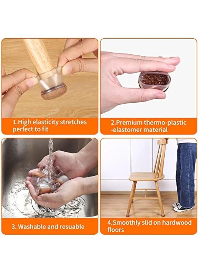 24PCS Clear Chair Leg Floor Protectors for Hardwood Floors, Floor Protectors for Chairs, Felt Furniture Pads, Chair Leg Caps Covers, Chair Leg Socks Bar Stool Leg Floor Protectors (Fit: 0.8 - 1.1)