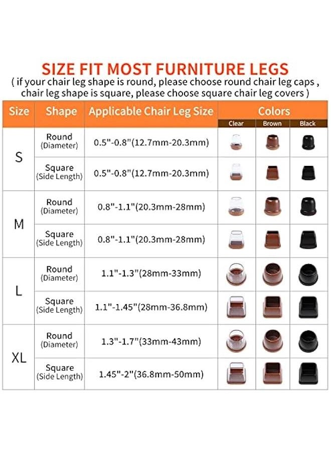 24PCS Clear Chair Leg Floor Protectors for Hardwood Floors, Floor Protectors for Chairs, Felt Furniture Pads, Chair Leg Caps Covers, Chair Leg Socks Bar Stool Leg Floor Protectors (Fit: 0.8 - 1.1)