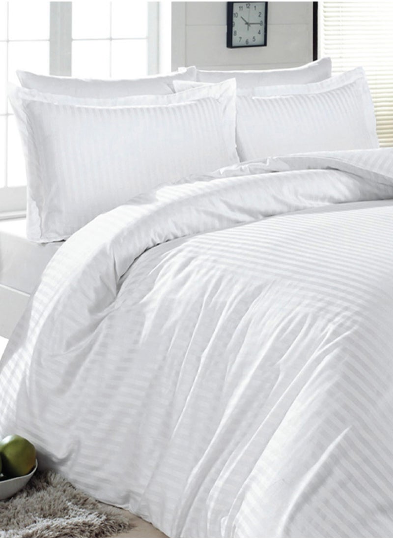 Pure Cotton Strip Sateen Bedding Set 6 Pcs Including Duvet Cover, Fitted Sheet, and 4 Pillow Covers – Best for King Size Beds for Home and Hotels