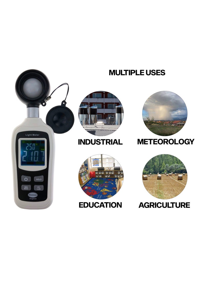 Mini Thermo-Light Meter with Calibration Certificate | Light and Temperature Measurement | Color LCD Display