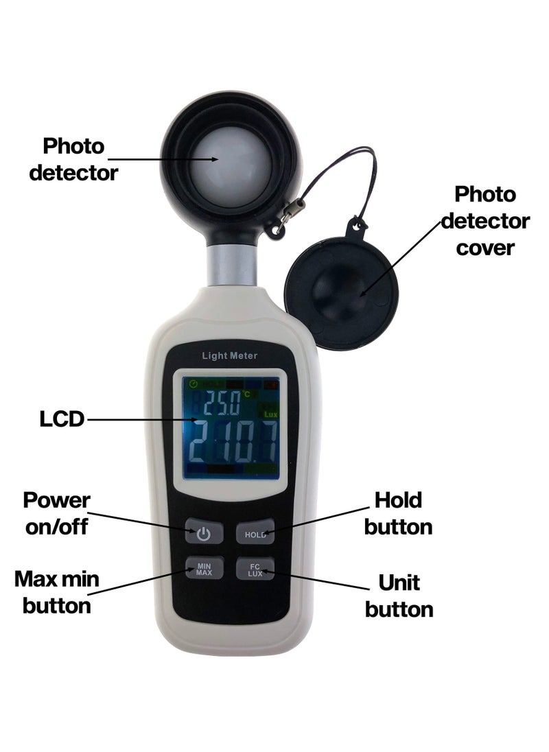 Mini Thermo-Light Meter with Calibration Certificate | Light and Temperature Measurement | Color LCD Display