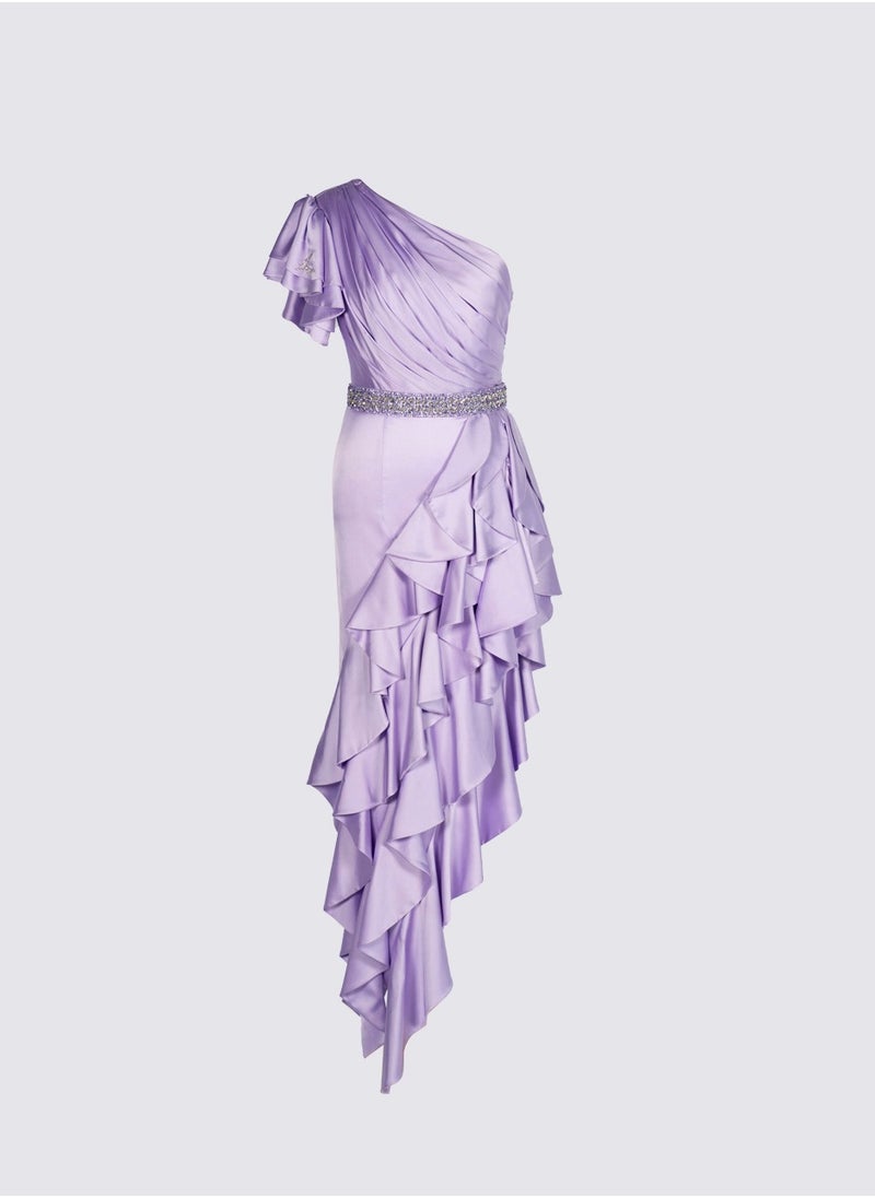 Latino - Asymmetric Ruched Ruffle Dress