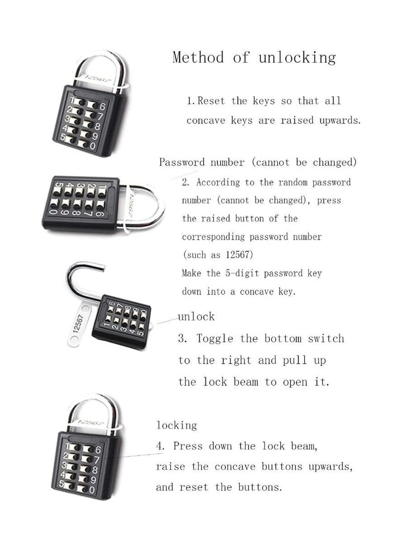 Padlock Digits Combination Lock,Button Combination Security Padlock Digital Lock, for Gym or Sports Locker, Case, Toolbox, Fence, Hasp Cabinet