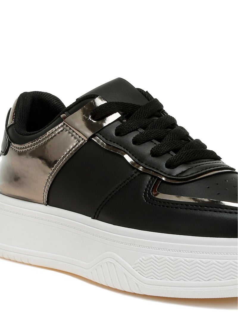 Metallic Paneling Platform Sneakers Black Pewter