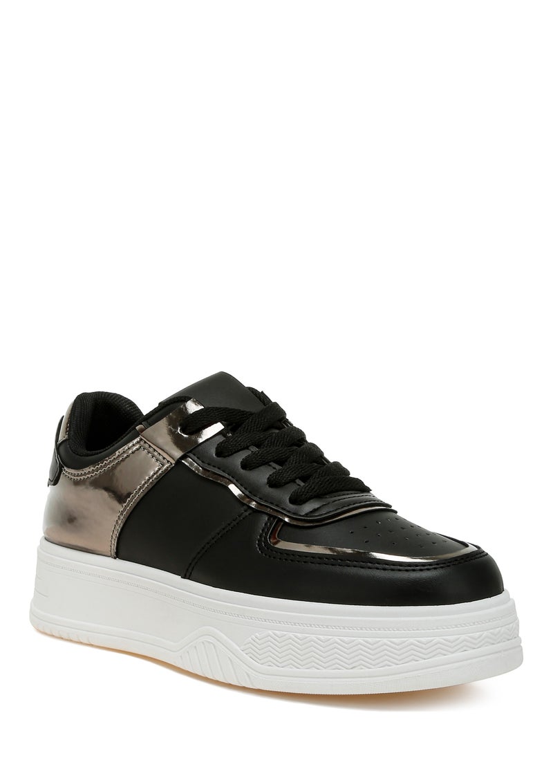 Metallic Paneling Platform Sneakers Black Pewter