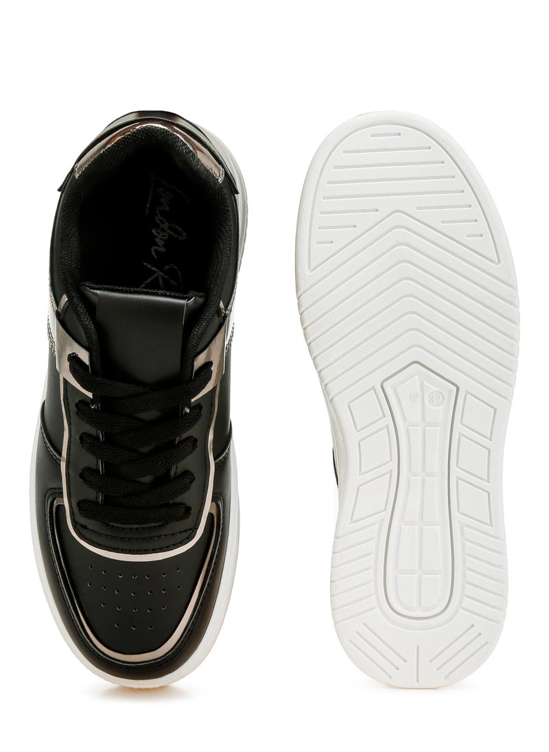 Metallic Paneling Platform Sneakers Black Pewter