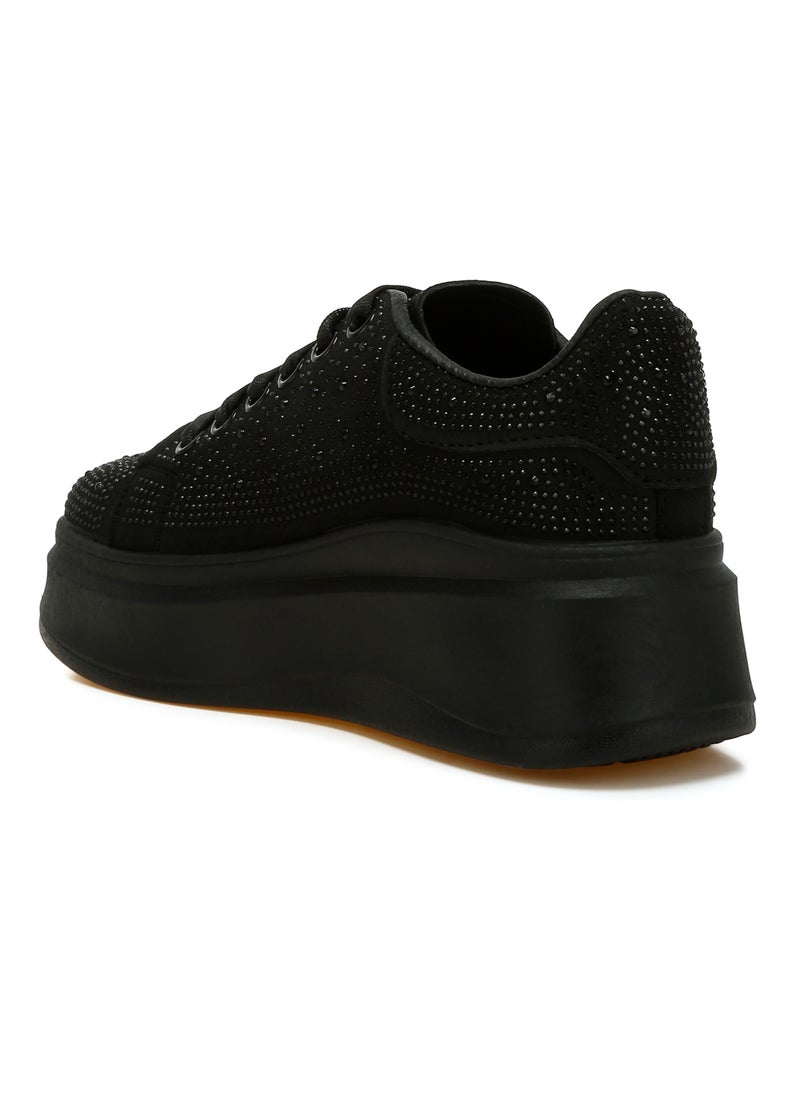 Rhinestones Embellished Chunky Sneakers in Black