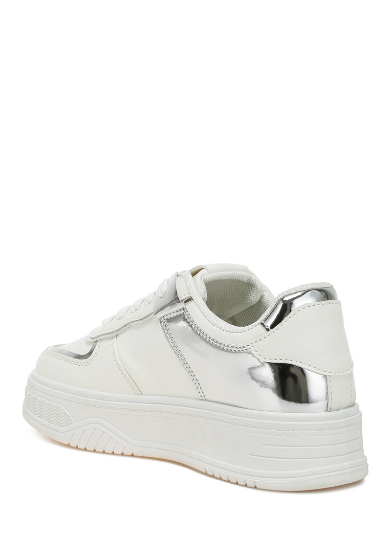 Metallic Paneling Platform Sneakers White Silver