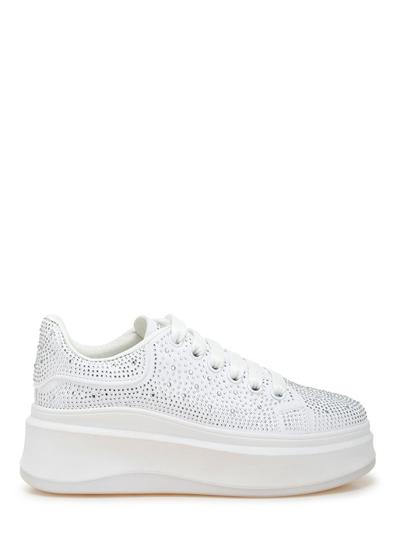 Rhinestones Embellished Chunky Sneakers in White