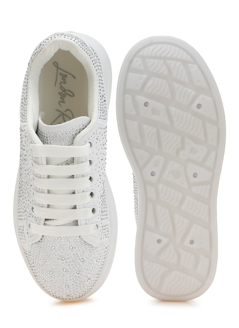 Rhinestones Embellished Chunky Sneakers in White