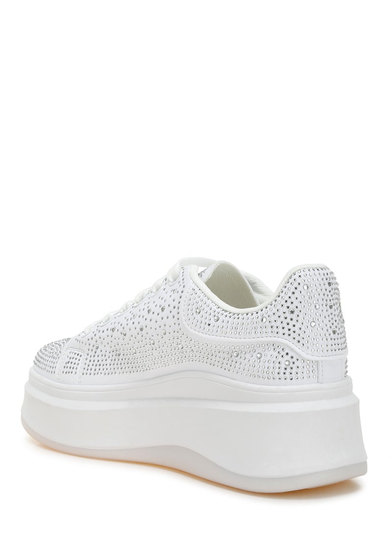 Rhinestones Embellished Chunky Sneakers in White