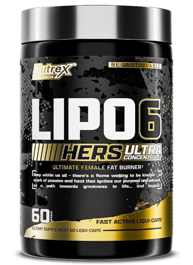 Nutrex Research Lipo-6 Black Hers Ultra Concentrate | Weight Loss Pills for Women | Fat Burner, Appetite Suppressant, Metabolism Booster for Weight Loss + Hair, Skin, & Nails Support | 60 Diet Pills