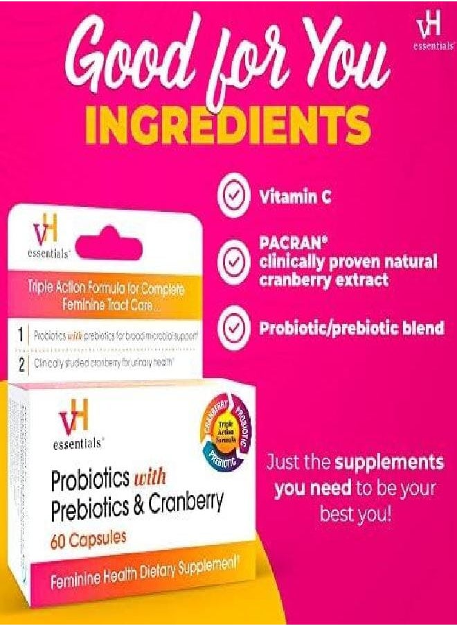 vH essentials Probiotics with Prebiotics and Cranberry Feminine Health Supplement - 60 Capsules