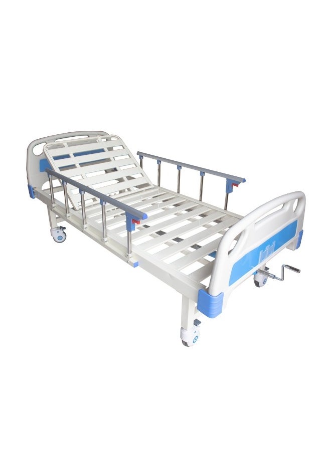 Manual 1-Function Hospital Bed for Home Care and Medical Facilities | Detachable ABS Head & Footboards | Aluminum & Stainless Steel Side Rails | Silent Castor Wheels with Central Brake