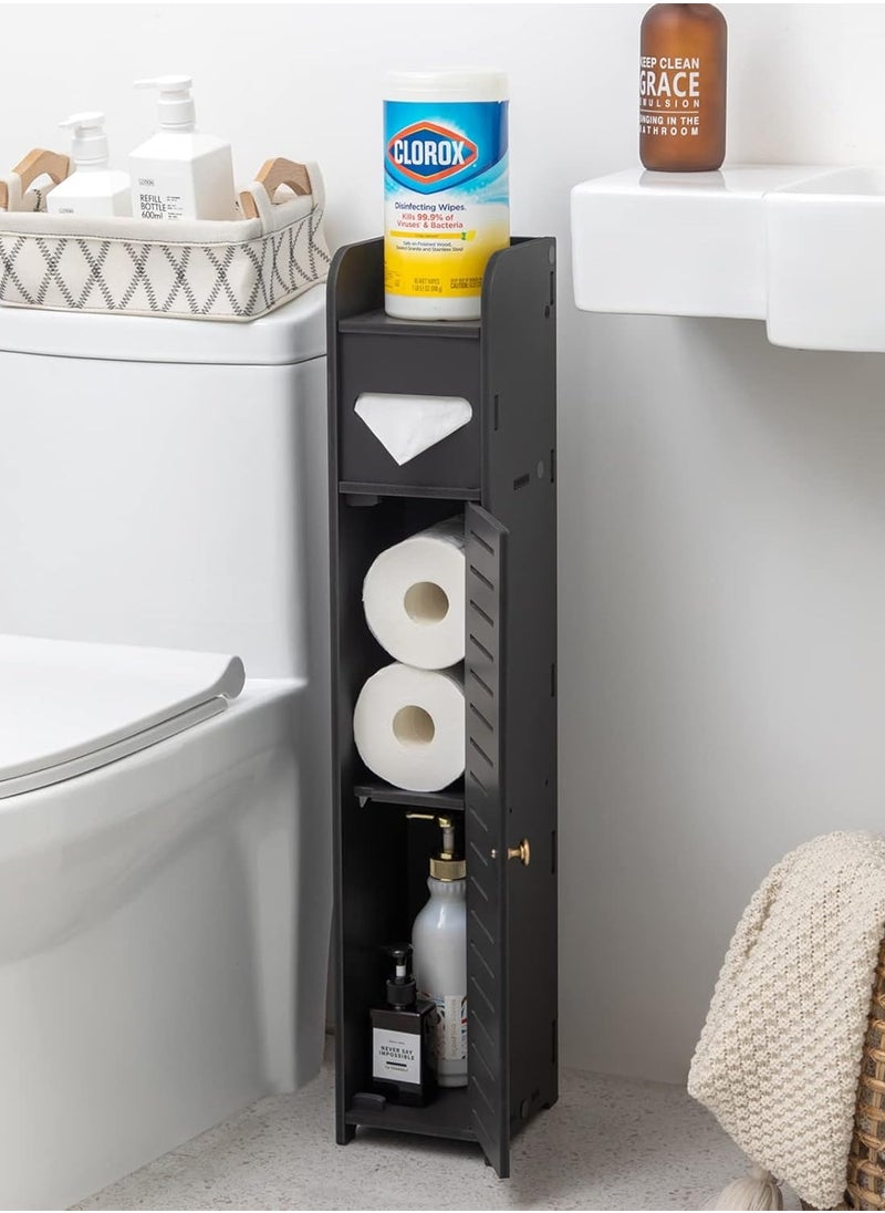 PVC Bathroom Storage Cabinet for Small Space - Toilet Paper Cabinet for Small Roll, Black