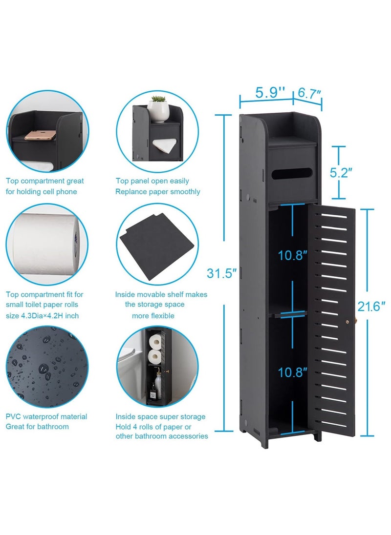 PVC Bathroom Storage Cabinet for Small Space - Toilet Paper Cabinet for Small Roll, Black